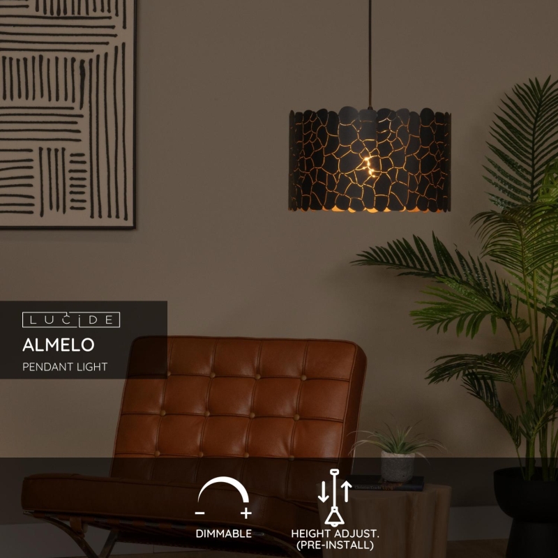 Lucide ALMELO - Závesné svietidlo - 1xE27 - Čierne